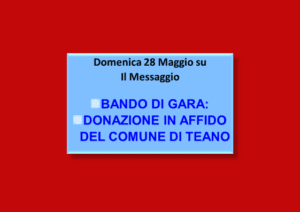 <H2></noscript>BANDO DI GARA:   	DONAZIONE IN AFFIDO DEL COMUNE DI TEANO <br><H4><font
color='black'>L’Atto Pubblico è emesso dal Dirigente “millantatore di professione”